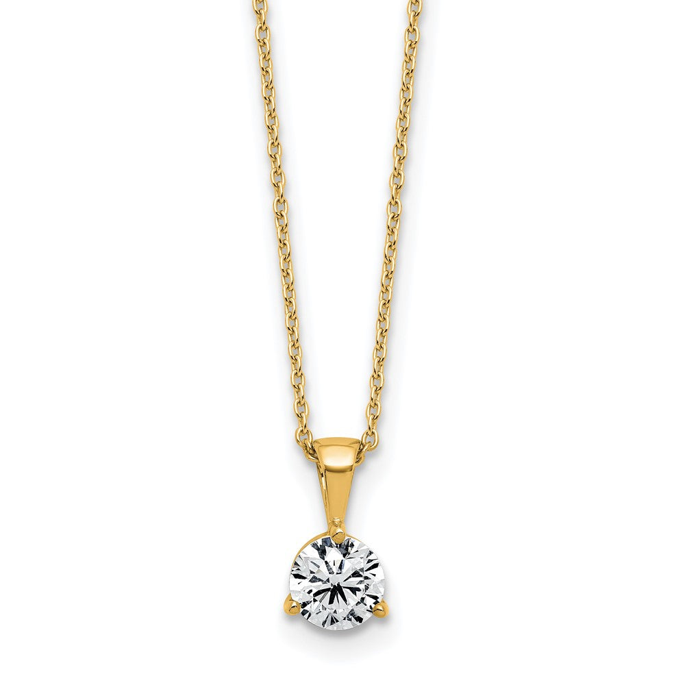14k Yellow Gold 1 Ct. Lab Grown Diamond VS/SI+ G+ Three Prong 18 inch Solitare Pendant Necklace