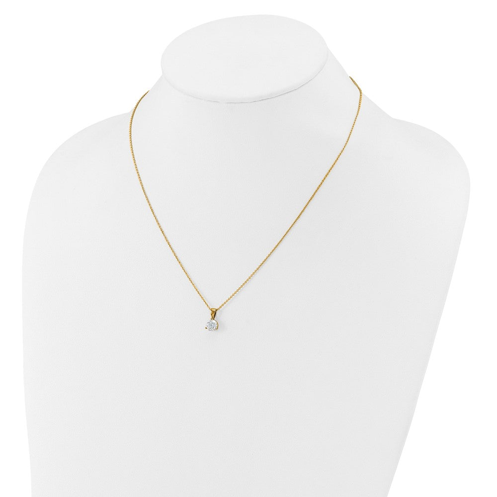 14k Yellow Gold 7/8 Ct. Lab Grown Diamond VS/SI+ G+ Three Prong 18 inch Solitare Pendant Necklace