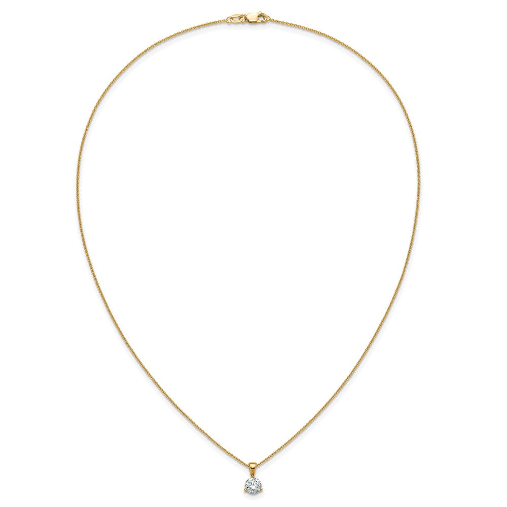 14k Yellow Gold 7/8 Ct. Lab Grown Diamond VS/SI+ G+ Three Prong 18 inch Solitare Pendant Necklace