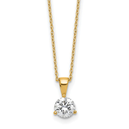 14k Yellow Gold 7/8 Ct. Lab Grown Diamond VS/SI+ G+ Three Prong 18 inch Solitare Pendant Necklace