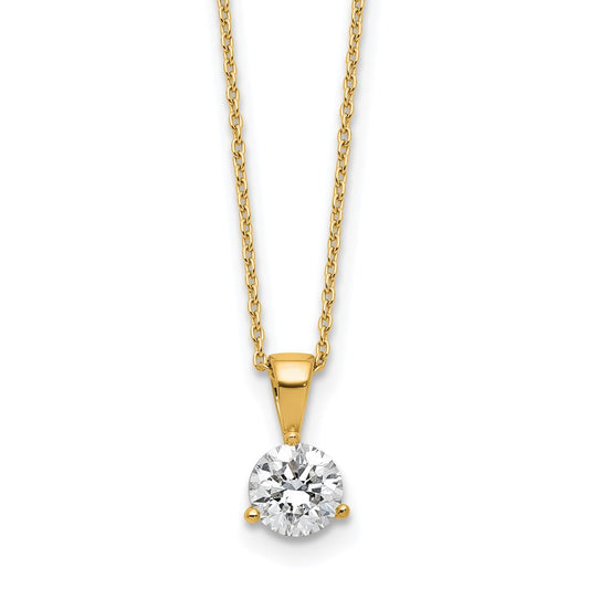 14k Yellow Gold 7/8 Ct. Lab Grown Diamond VS/SI+ G+ Three Prong 18 inch Solitare Pendant Necklace