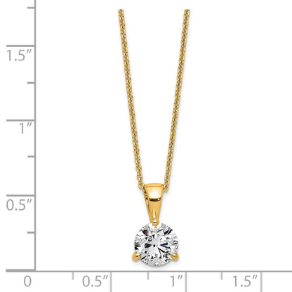 14k Yellow Gold 3/4 Ct. Lab Grown Diamond VS/SI+ G+ Three Prong 18 inch Solitare Pendant Necklace
