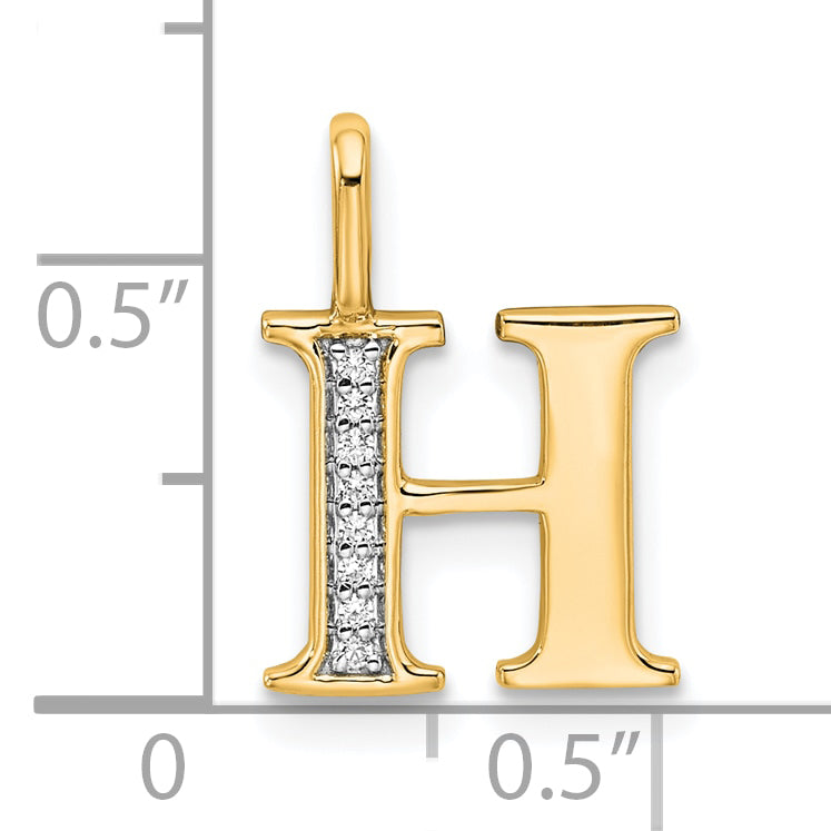 10K Yellow Gold 10K Diamond Letter H Initial Pendant