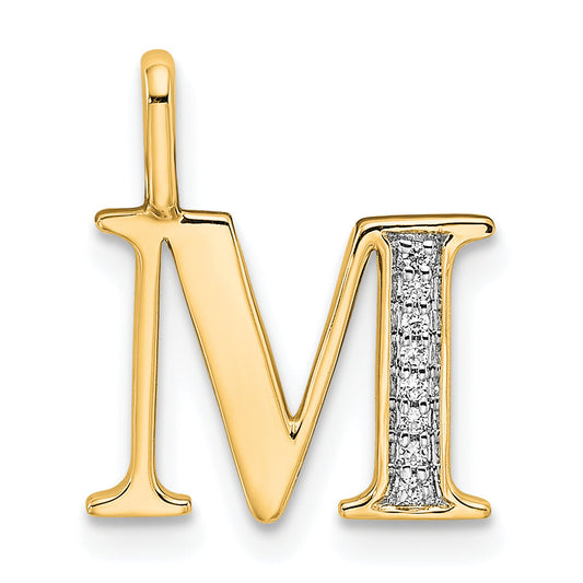 10K Yellow Gold 10K Diamond Letter M Initial Pendant