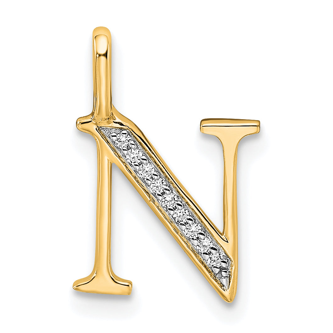 10K Yellow Gold 10K Diamond Letter N Initial Pendant