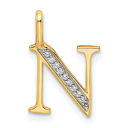 10K Yellow Gold 10K Diamond Letter N Initial Pendant