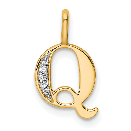 10K Yellow Gold 10K Diamond Letter Q Initial Pendant