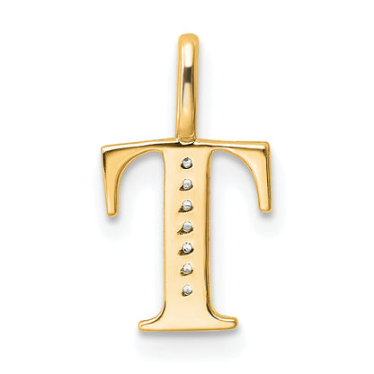 10K Yellow Gold 10K Diamond Letter T Initial Pendant