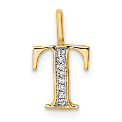 10K Yellow Gold 10K Diamond Letter T Initial Pendant