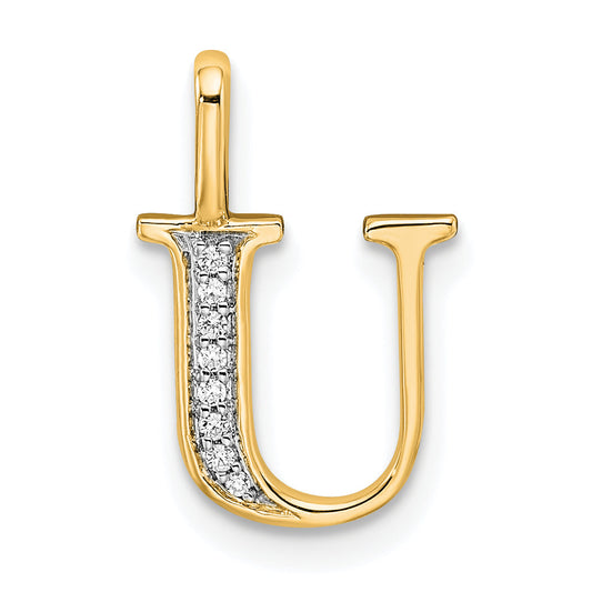 10K Yellow Gold 10K Diamond Letter U Initial Pendant