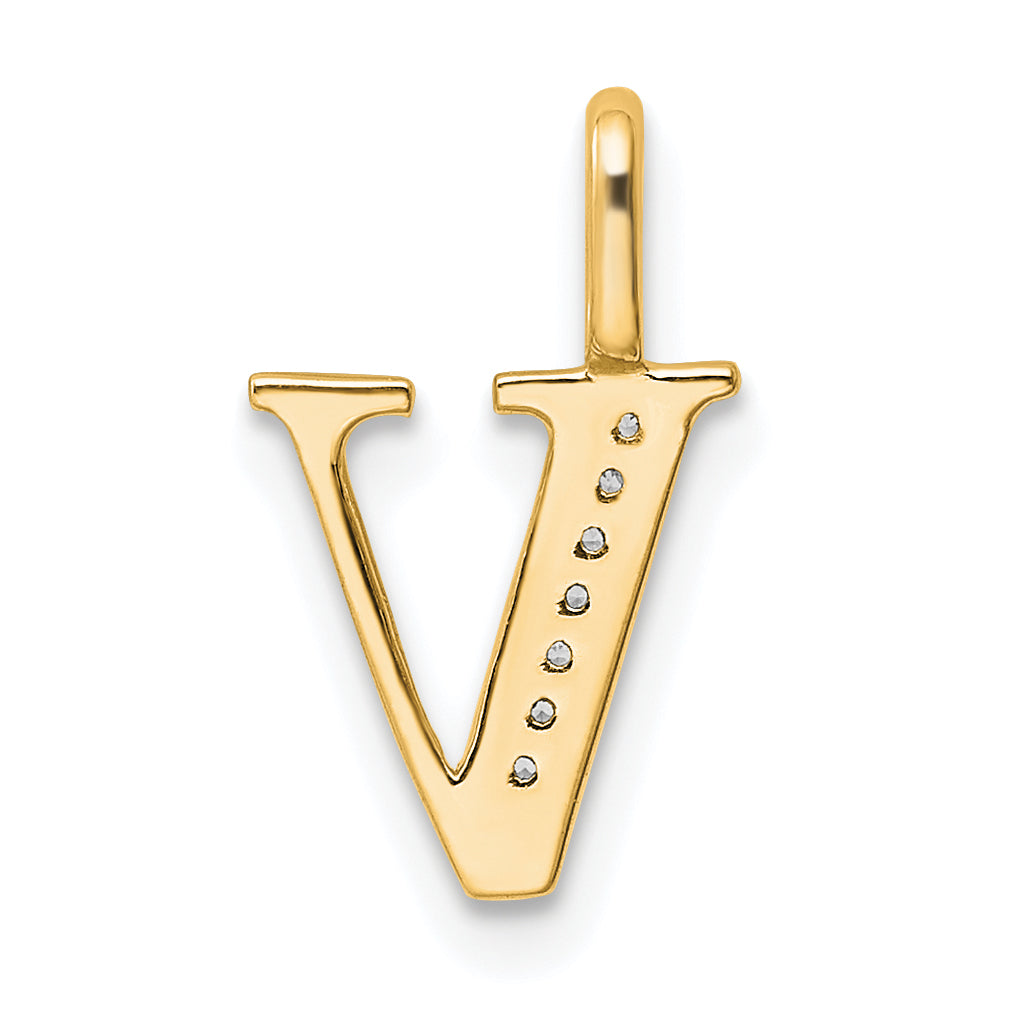 10K Yellow Gold 10K Diamond Letter V Initial Pendant