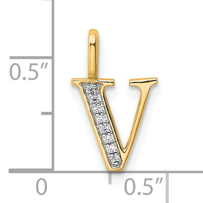 10K Yellow Gold 10K Diamond Letter V Initial Pendant