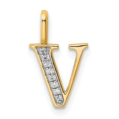10K Yellow Gold 10K Diamond Letter V Initial Pendant