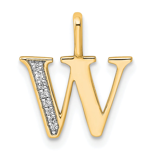 10K Yellow Gold 10K Diamond Letter W Initial Pendant