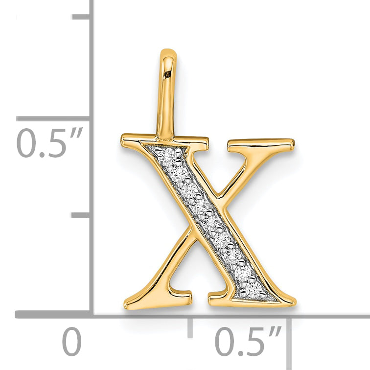 10K Yellow Gold 10K Diamond Letter X Initial Pendant