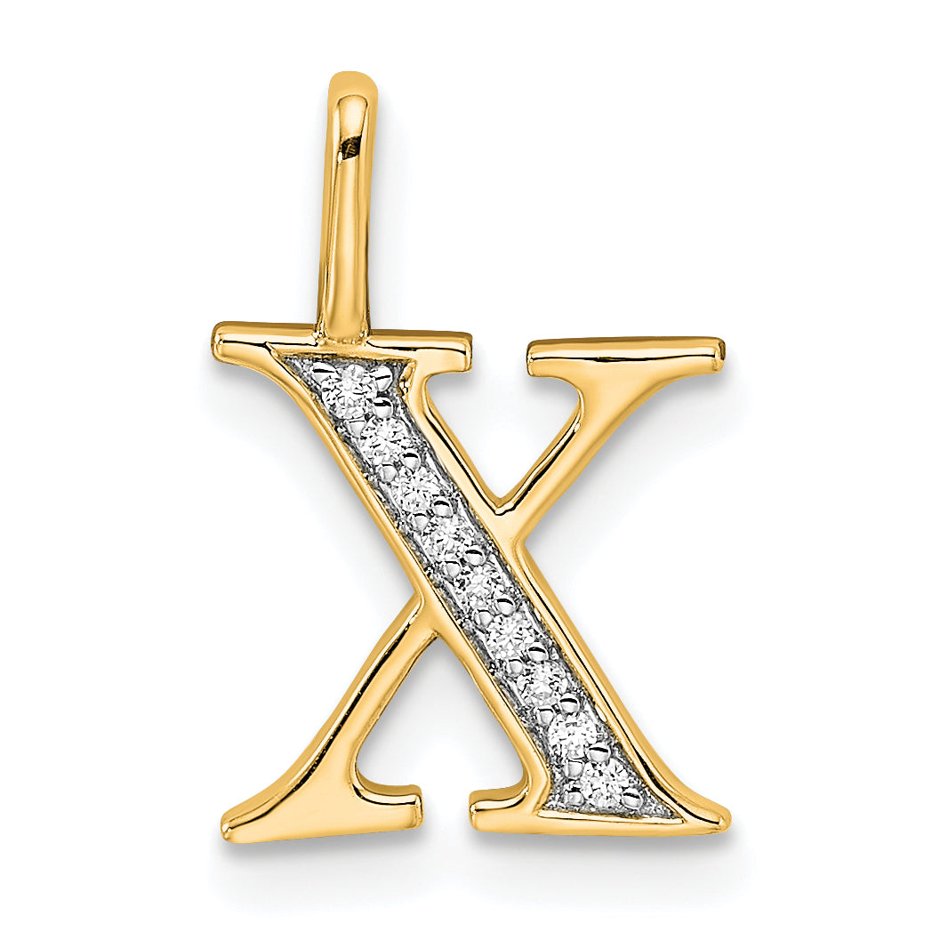 10K Yellow Gold 10K Diamond Letter X Initial Pendant
