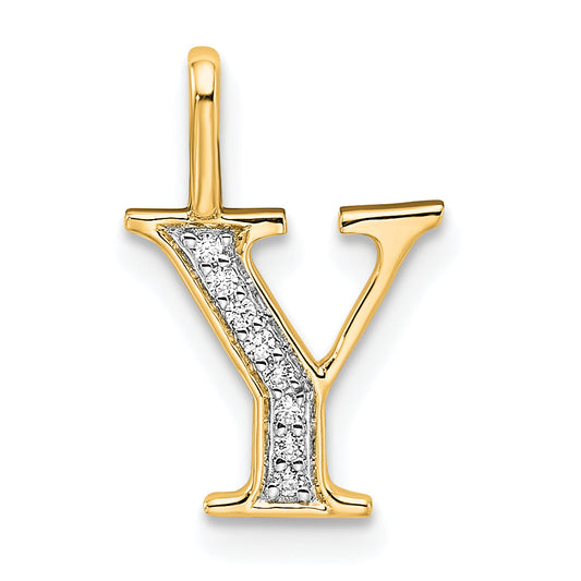 10K Yellow Gold 10K Diamond Letter Y Initial Pendant