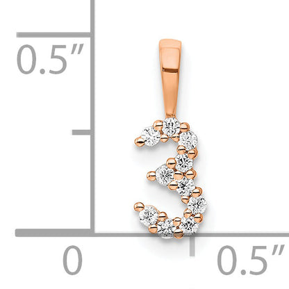 14K Rose Gold Diamond Number 3 Pendant