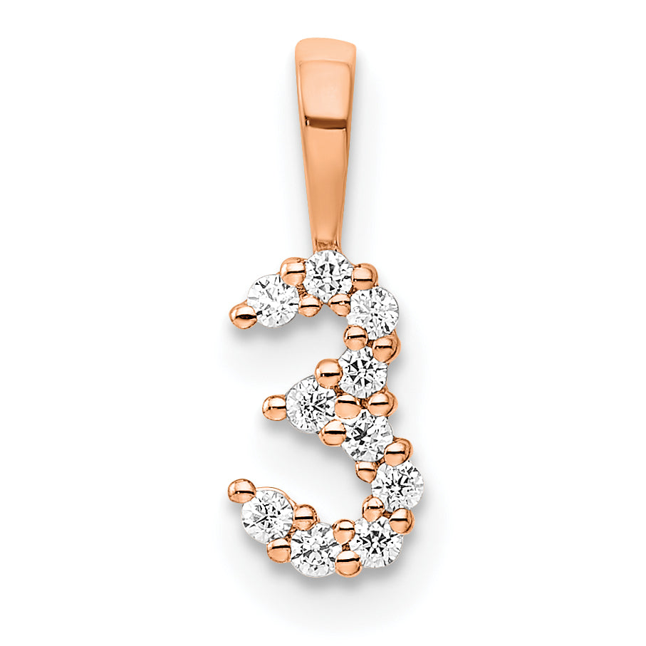 14K Rose Gold Diamond Number 3 Pendant