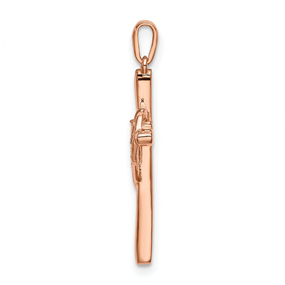 10K Rose Gold 10K Cross W/Heart Diamond Pendant