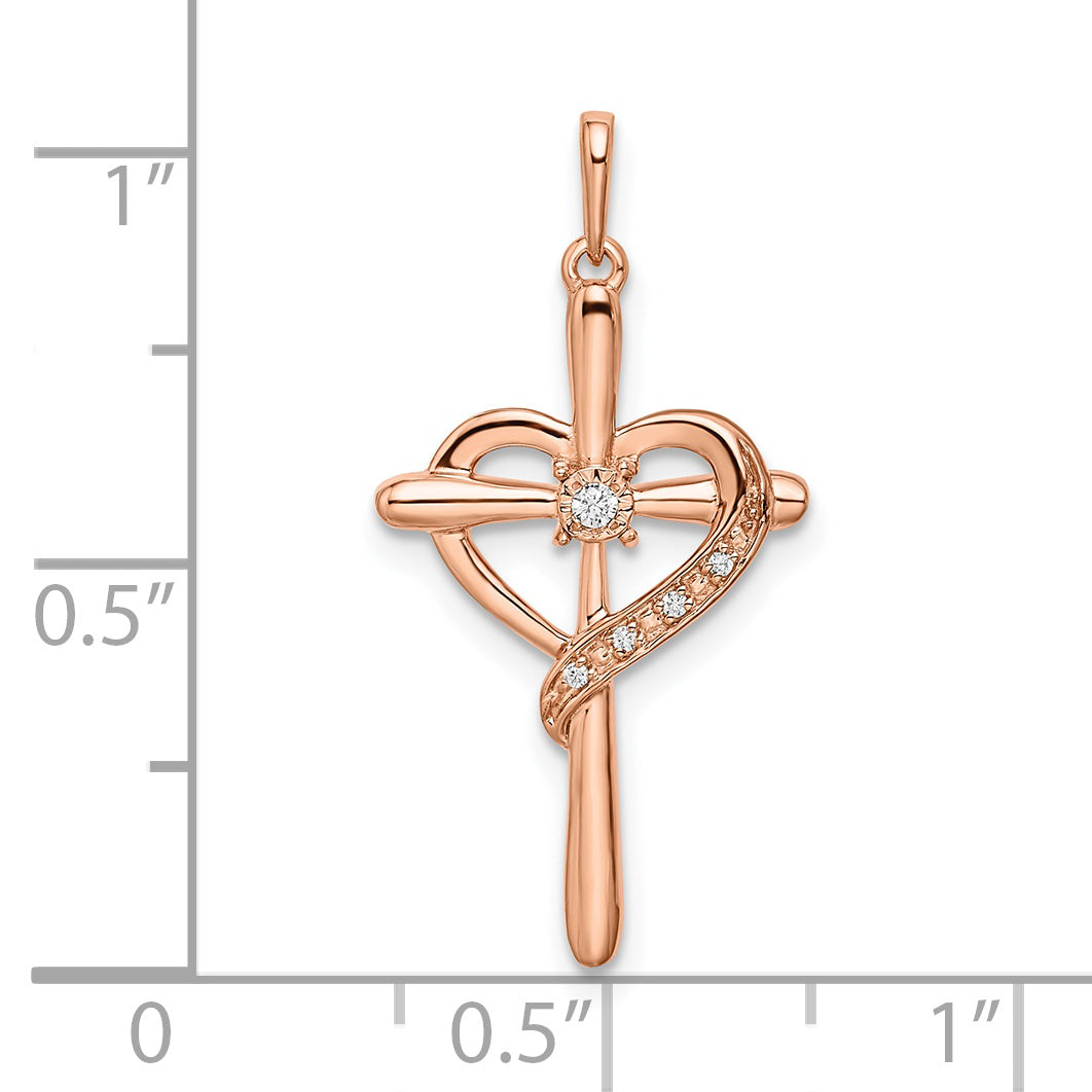 14K Rose Gold Cross Heart Diamond Pendant