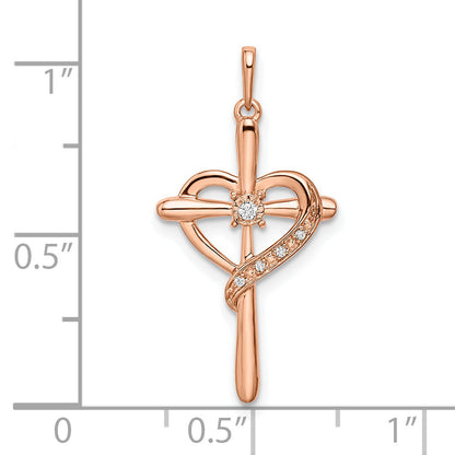 14K Rose Gold Cross Heart Diamond Pendant