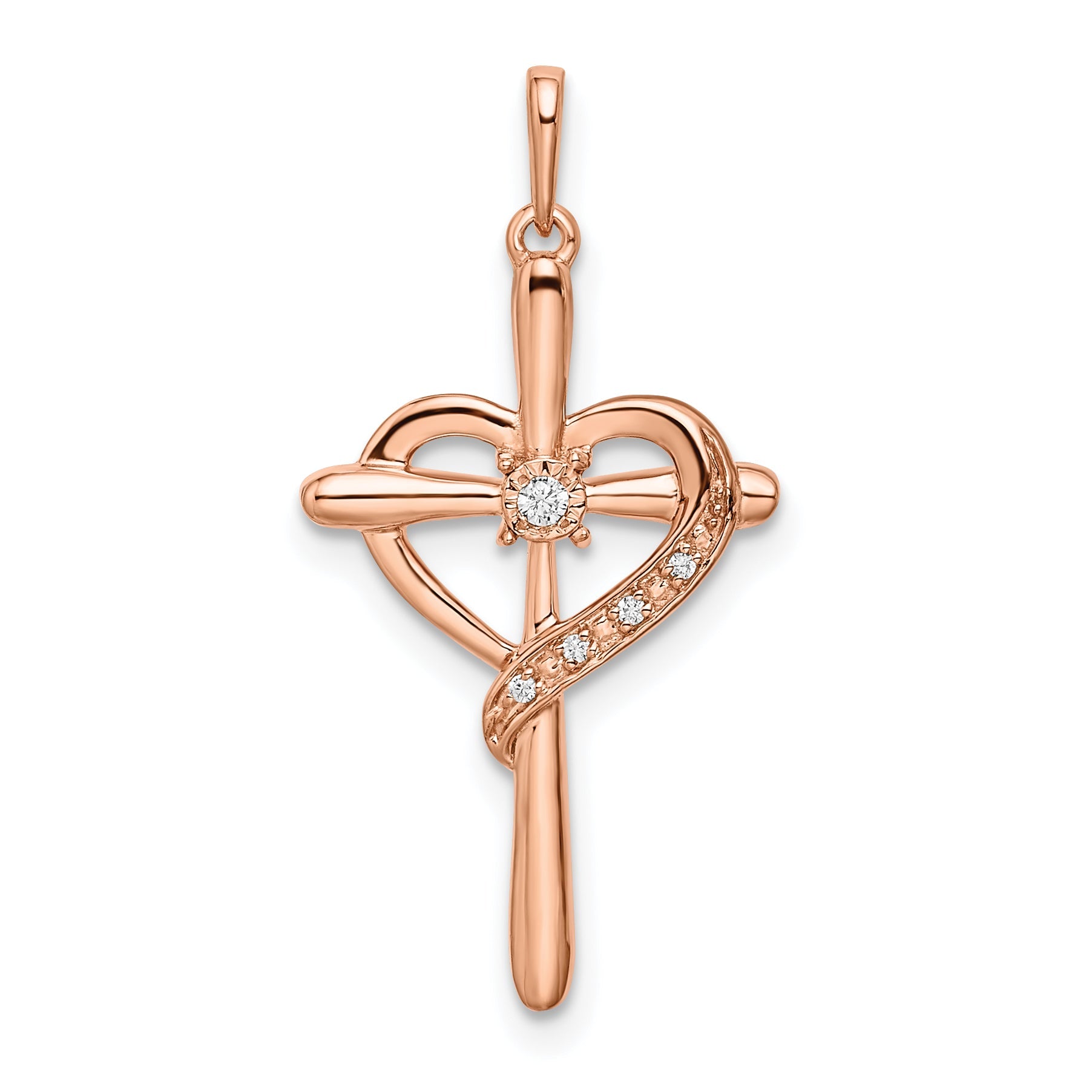 14K Rose Gold Cross Heart Diamond Pendant