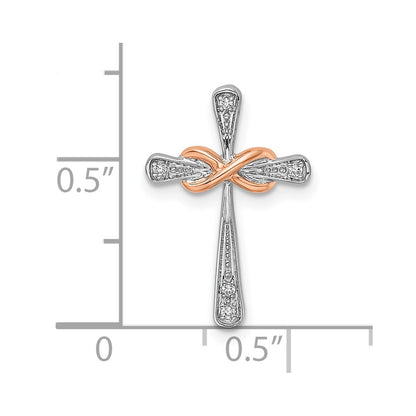 14K Two Tone White & Rose Cross Infinity Diamond Chain Slide
