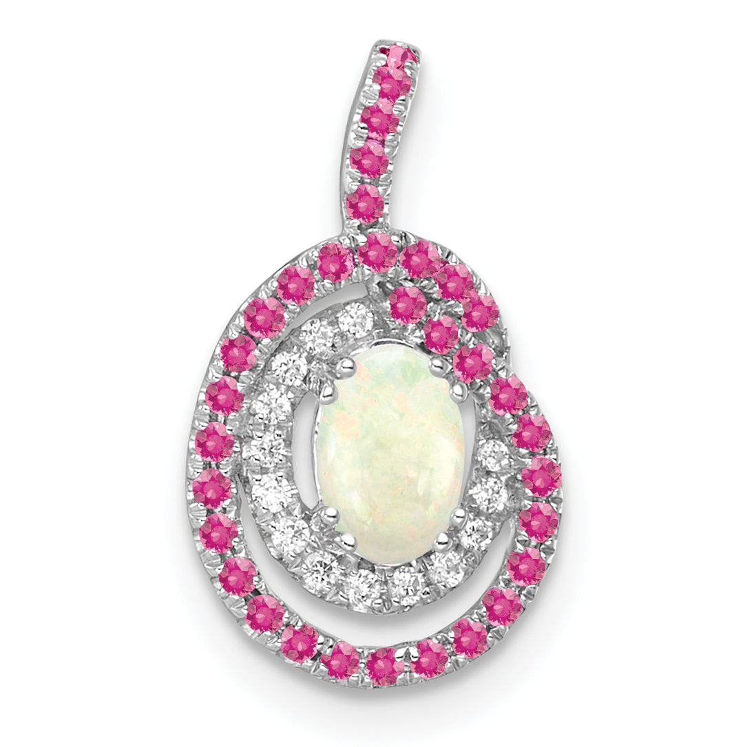 14k White Gold 14k White Gold Pink Tourmaline/Opal & Diamond Chain Slide