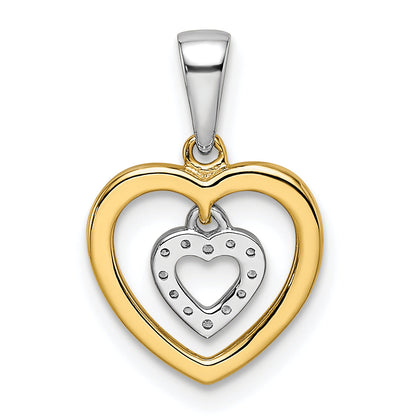 14K Two Tone Heart Dangle Diamond Pendant