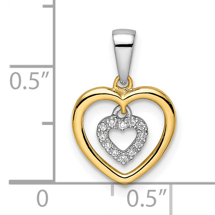 14K Two Tone Heart Dangle Diamond Pendant