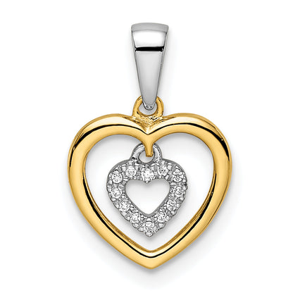 14K Two Tone Heart Dangle Diamond Pendant