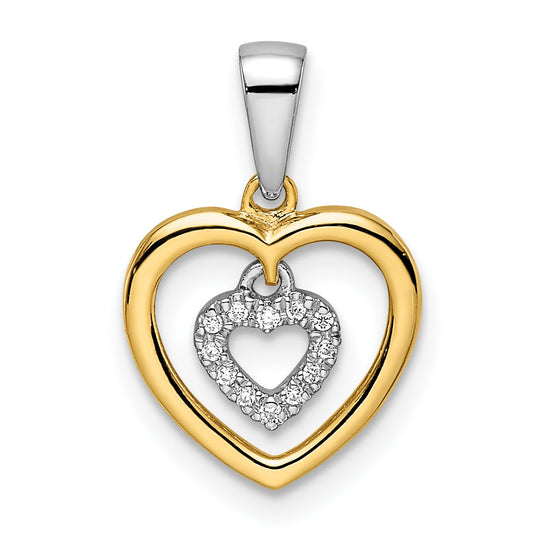 14K Two Tone Heart Dangle Diamond Pendant