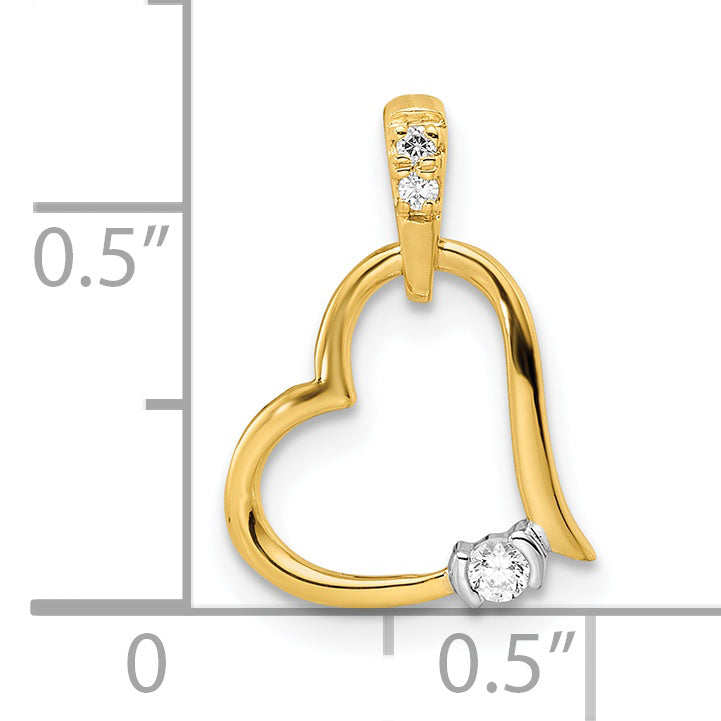 14K Two Tone Polished Heart Diamond Pendant
