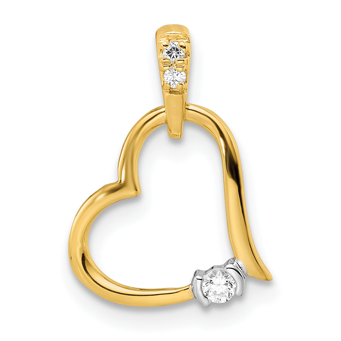 14K Two Tone Polished Heart Diamond Pendant