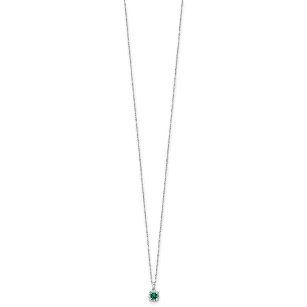 10k White Gold 1/10 Ct. Lab Grown Diamond VS/SI+ G+ and Created Emerald 18 inch Pendant Necklace
