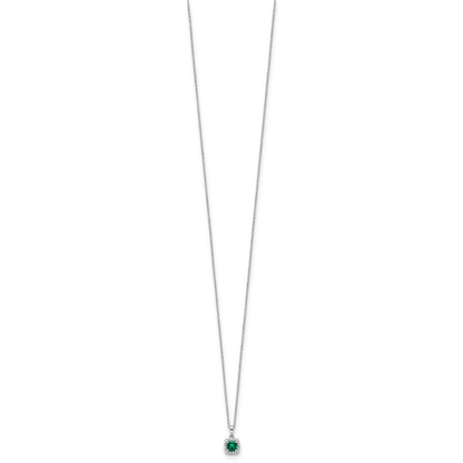10k White Gold 1/10 Ct. Lab Grown Diamond VS/SI+ G+ and Created Emerald 18 inch Pendant Necklace
