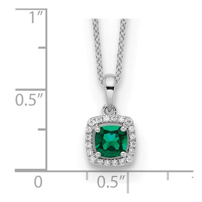 14k White Gold 1/10 Ct. Lab Grown Diamond VS/SI+ G+ and Created Emerald 18 inch Pendant Necklace