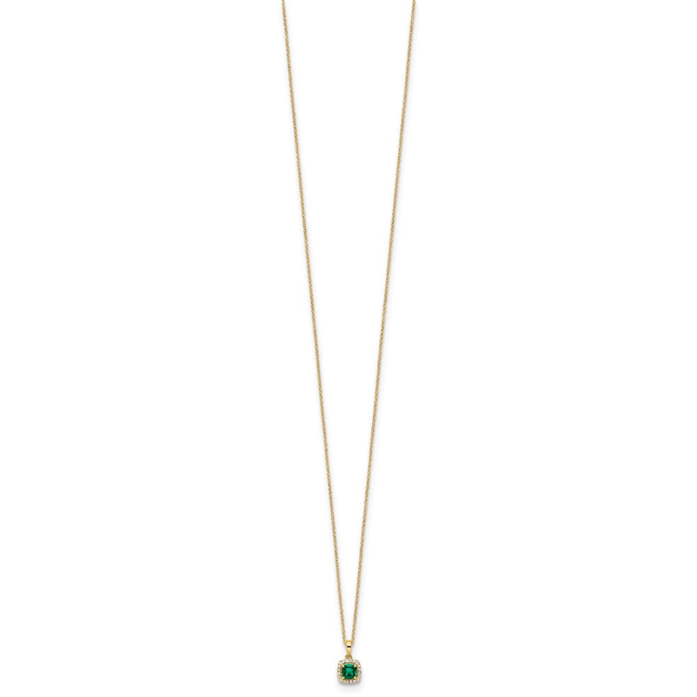 14k Yellow Gold 1/10 Ct. Lab Grown Diamond VS/SI+ G+ and Created Emerald 18 inch Pendant Necklace