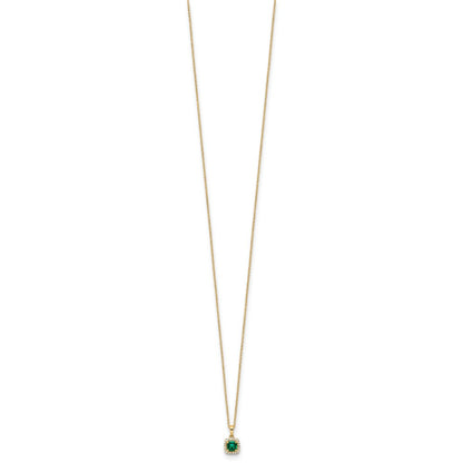 14k Yellow Gold 1/10 Ct. Lab Grown Diamond VS/SI+ G+ and Created Emerald 18 inch Pendant Necklace