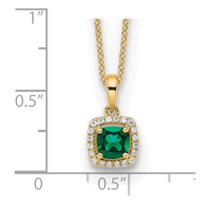 14k Yellow Gold 1/10 Ct. Lab Grown Diamond VS/SI+ G+ and Created Emerald 18 inch Pendant Necklace