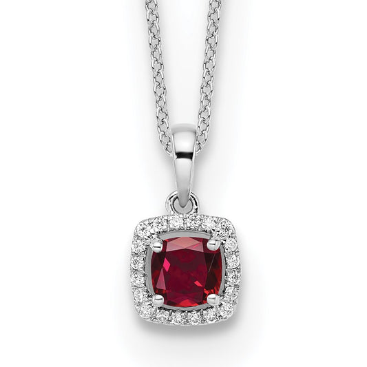 10k White Gold 1/10 Ct. Lab Grown Diamond VS/SI+ G+ and Created Ruby 18 inch Pendant Necklace