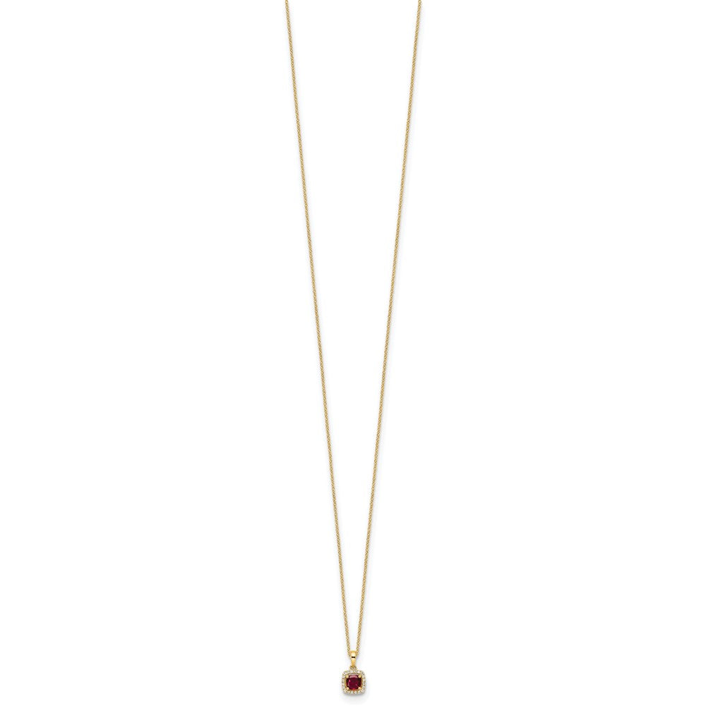 10k Yellow Gold 1/10 Ct. Lab Grown Diamond VS/SI+ G+ and Created Ruby 18 inch Pendant Necklace