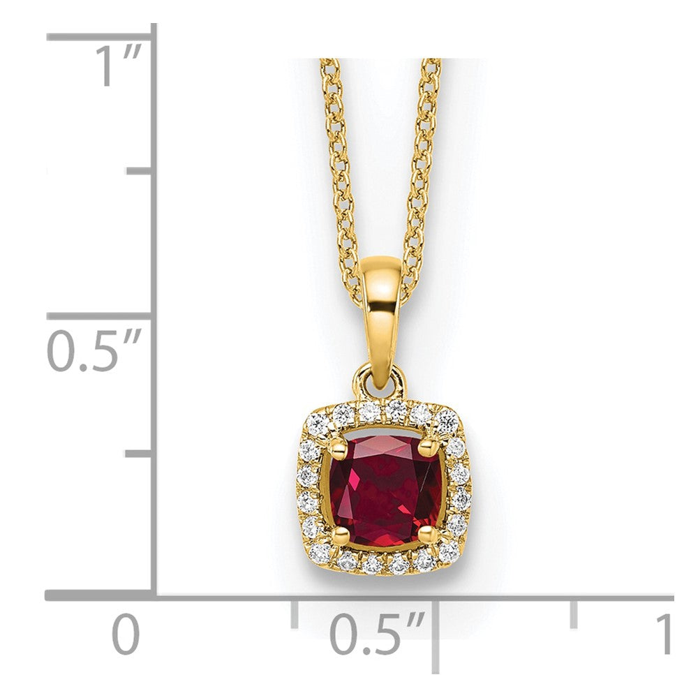 10k Yellow Gold 1/10 Ct. Lab Grown Diamond VS/SI+ G+ and Created Ruby 18 inch Pendant Necklace