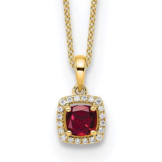 10k Yellow Gold 1/10 Ct. Lab Grown Diamond VS/SI+ G+ and Created Ruby 18 inch Pendant Necklace