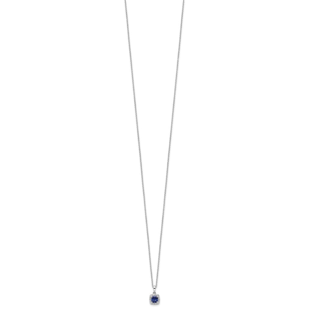 14k White Gold 1/10 Ct. Lab Grown Diamond VS/SI+ G+ and Created Sapphire 18 inch Pendant Necklace