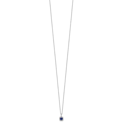 14k White Gold 1/10 Ct. Lab Grown Diamond VS/SI+ G+ and Created Sapphire 18 inch Pendant Necklace