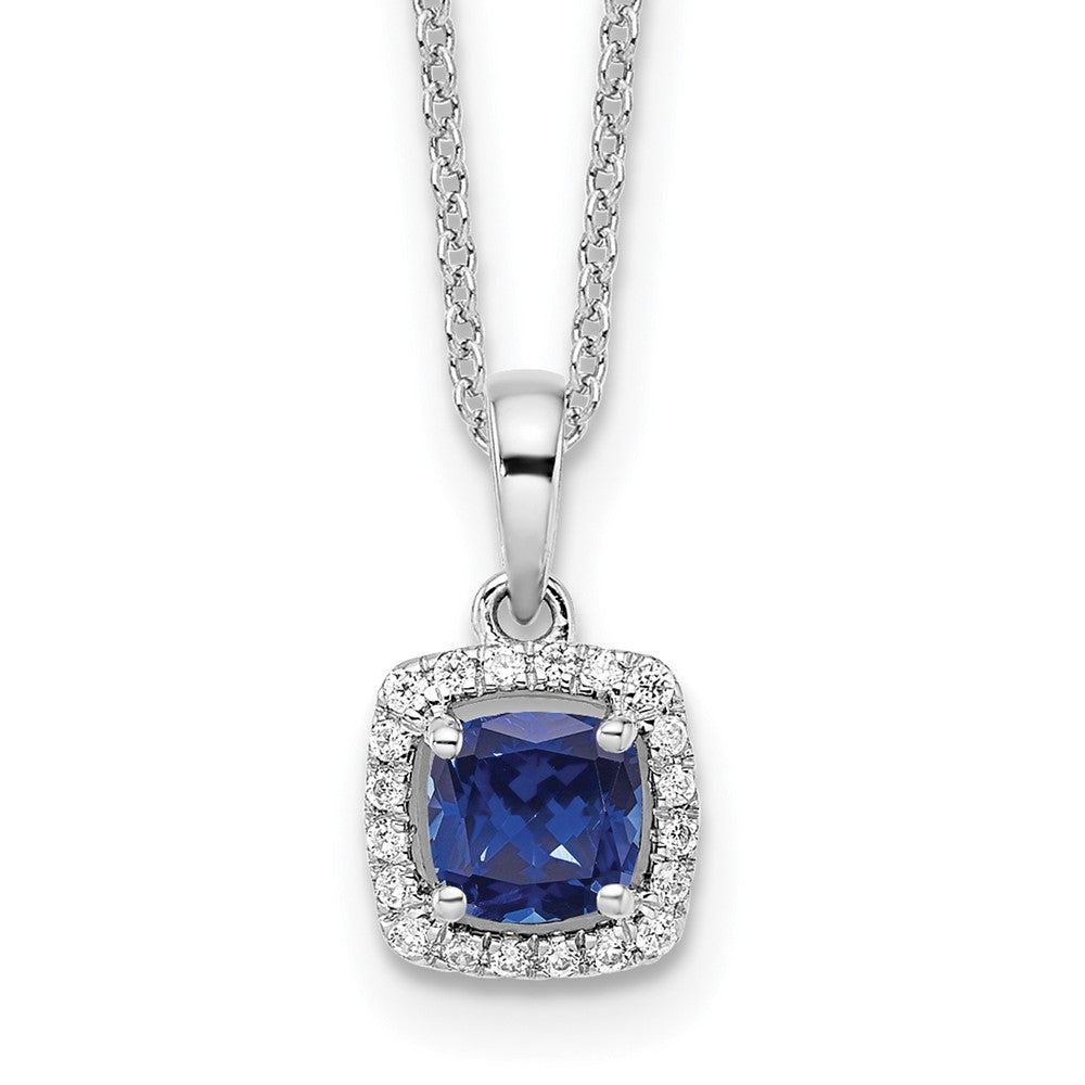 14k White Gold 1/10 Ct. Lab Grown Diamond VS/SI+ G+ and Created Sapphire 18 inch Pendant Necklace