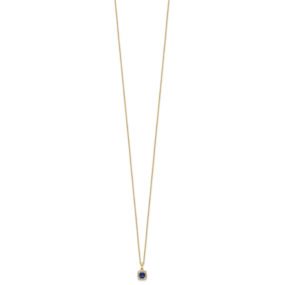 14k Yellow Gold 1/10 Ct. Lab Grown Diamond VS/SI+ G+ and Created Sapphire 18 inch Pendant Necklace