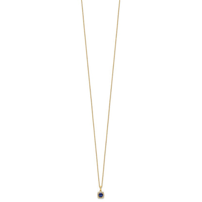 14k Yellow Gold 1/10 Ct. Lab Grown Diamond VS/SI+ G+ and Created Sapphire 18 inch Pendant Necklace